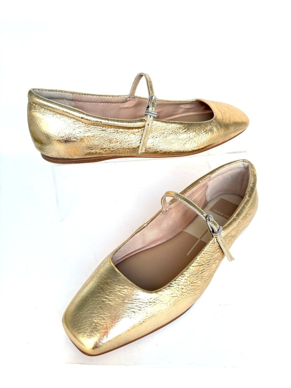 Dolce Vita Reyes Gold Distressed Leather Mary Jane Square-Toe Flats Size 7.5